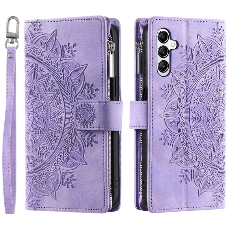 For Samsung Galaxy S26+ Wallet Case Mandala Flower Pattern PU Leather Phone Cover with Wrist Strap - Purple