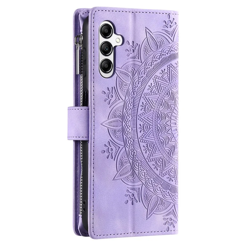 For Samsung Galaxy S26+ Wallet Case Mandala Flower Pattern PU Leather Phone Cover with Wrist Strap - Purple