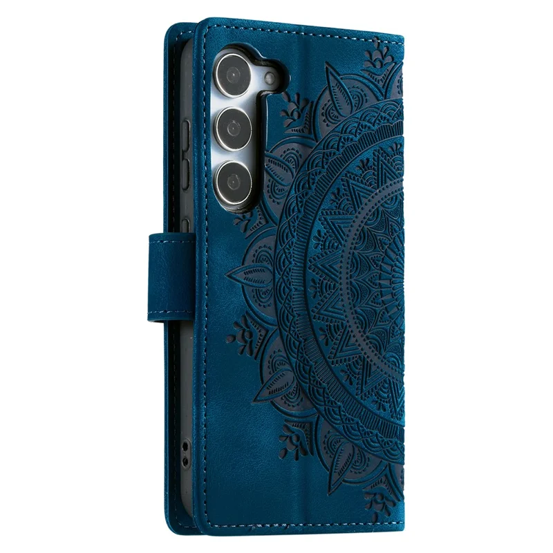 For Samsung Galaxy S26+ Case Imprinted Totem Skin Feel Wallet Leather Phone Cover with Hand Strap - Blue