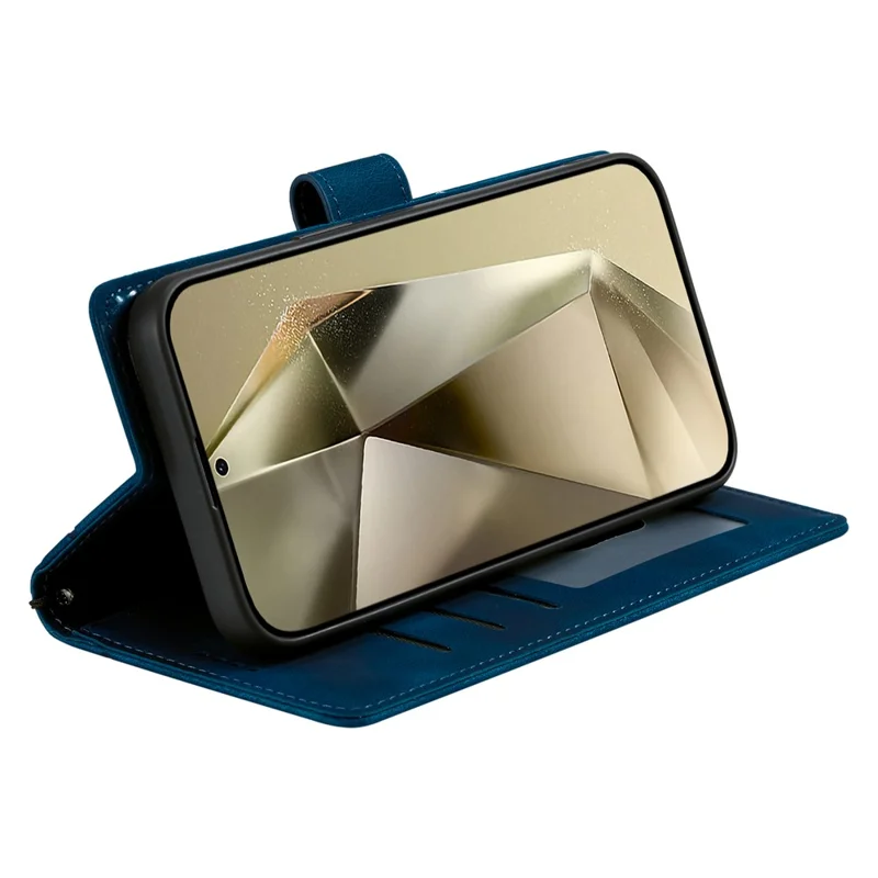 For Samsung Galaxy S26+ Case Imprinted Totem Skin Feel Wallet Leather Phone Cover with Hand Strap - Blue