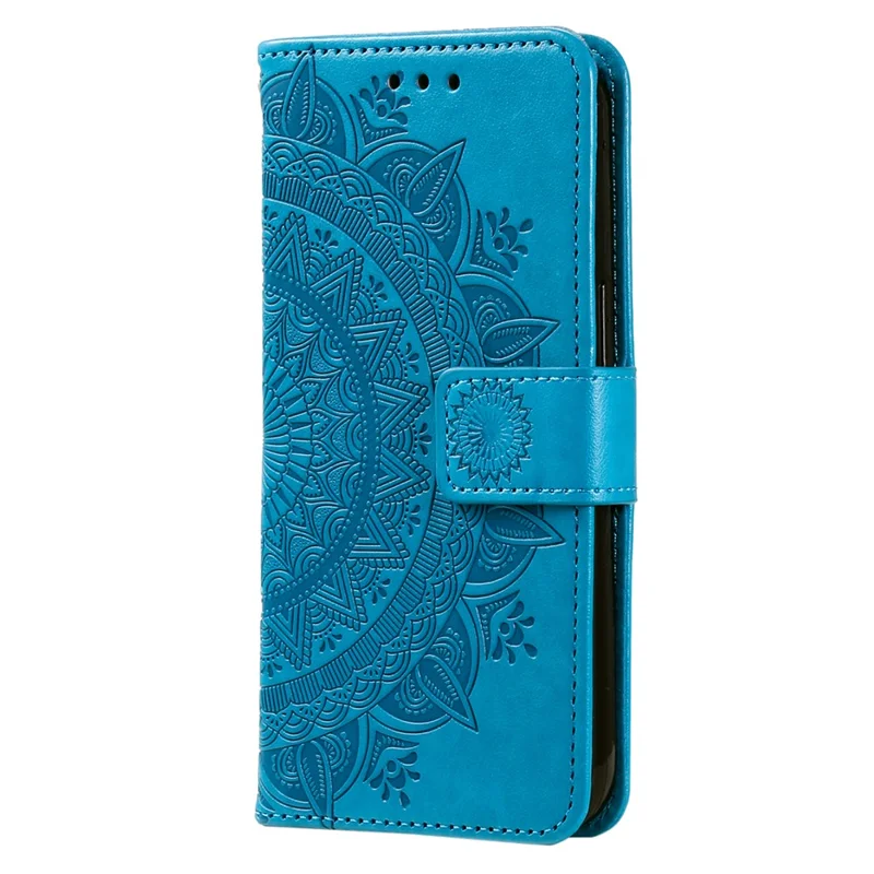 Samsung Galaxy A37 Ständer Hülle Bedruckter Totem PU-Leder Brieftasche Handyhülle mit Handgelenksschlaufe - Blau