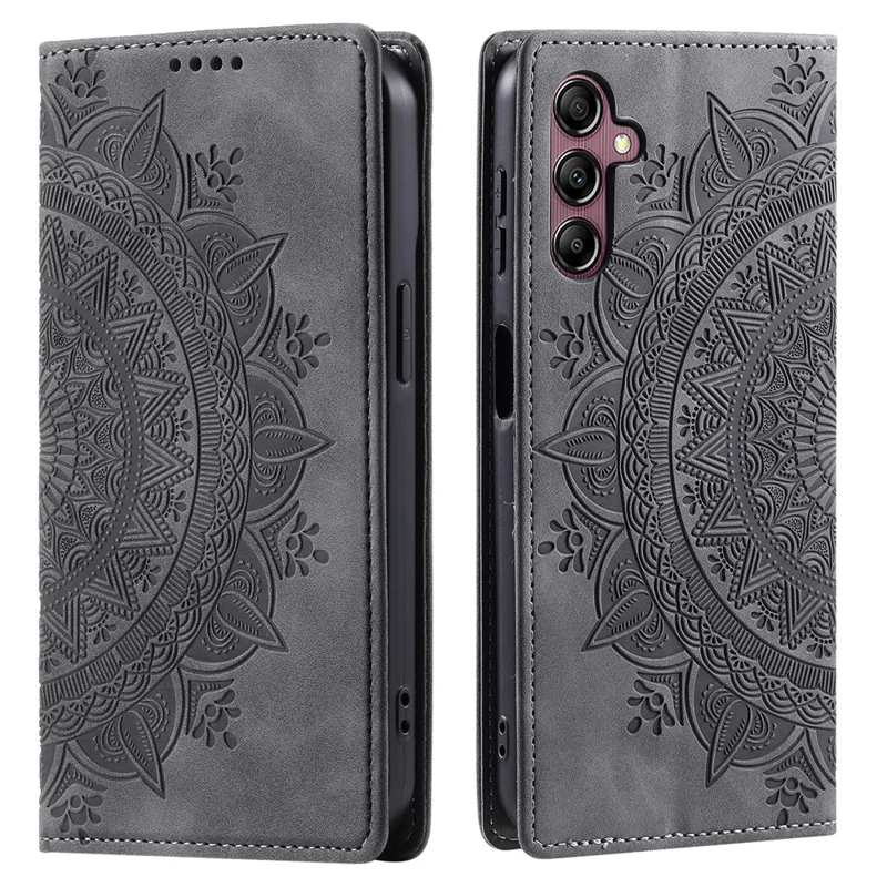 For Samsung Galaxy A37 Etui med Magnetlukning i Læder med Mønster - Grå