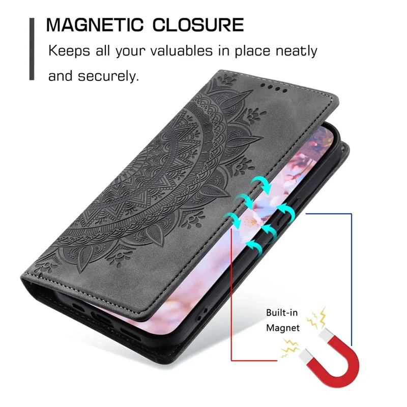 For Samsung Galaxy A37 Etui med Magnetlukning i Læder med Mønster - Grå