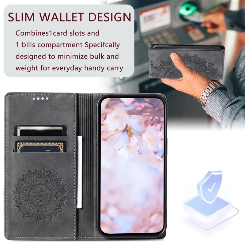 For Samsung Galaxy A37 Etui med Magnetlukning i Læder med Mønster - Grå