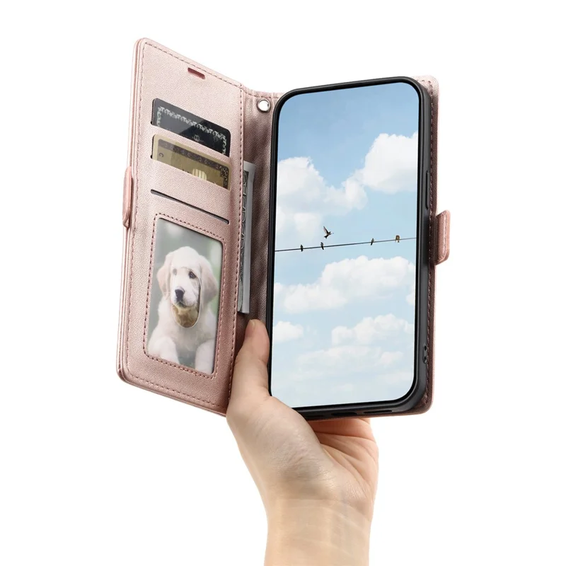 For Samsung Galaxy A37 5G Leather Case Rhombus Texture Wallet Stand Phone Cover with Wrist Strap - Rose Gold