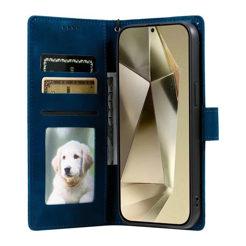 For Samsung Galaxy A37 5G Case Imprinted Totem Skin Feel Wallet Leather Phone Cover with Hand Strap - Blue