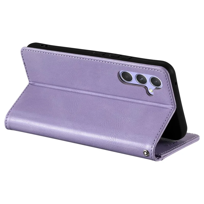 For Samsung Galaxy A57 5G Case 6 Card Slots PU Leather Anti-Fall Phone Cover with Wrist Strap - Purple