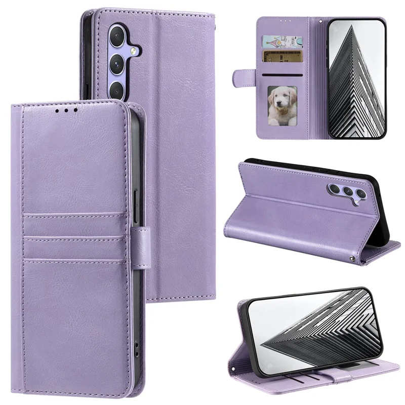 For Samsung Galaxy A57 5G Case 6 Card Slots PU Leather Anti-Fall Phone Cover with Wrist Strap - Purple