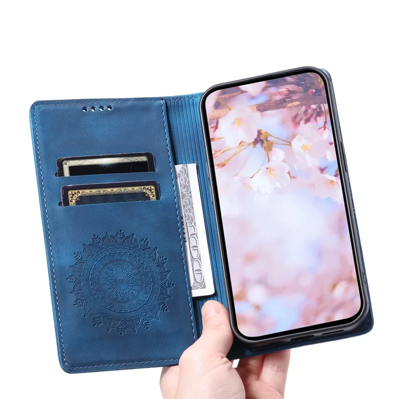 For Samsung Galaxy A57 Etui med magnetisk lukning i læder med trykt mønster - Blå