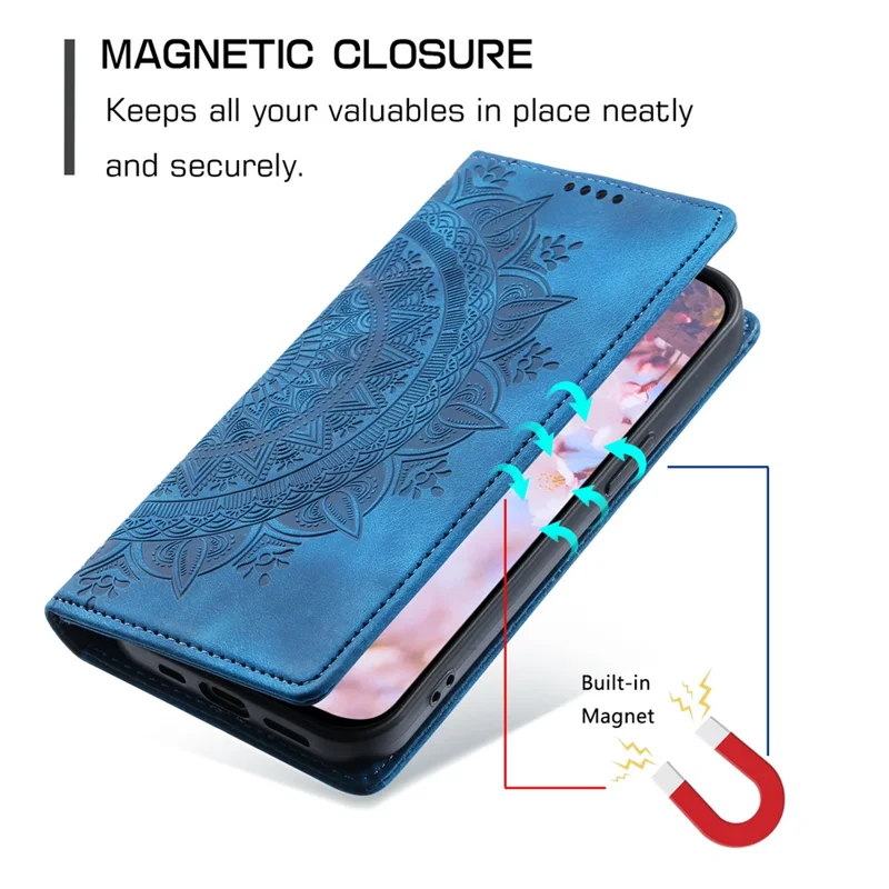 For Samsung Galaxy A57 Etui med magnetisk lukning i læder med trykt mønster - Blå