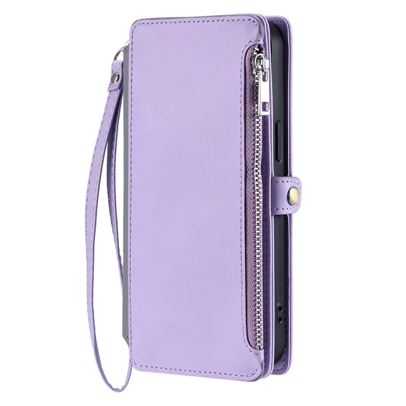 For Samsung Galaxy A57 5G Case TPU + PU Leather Wallet Phone Cover with Wrist Strap - Purple