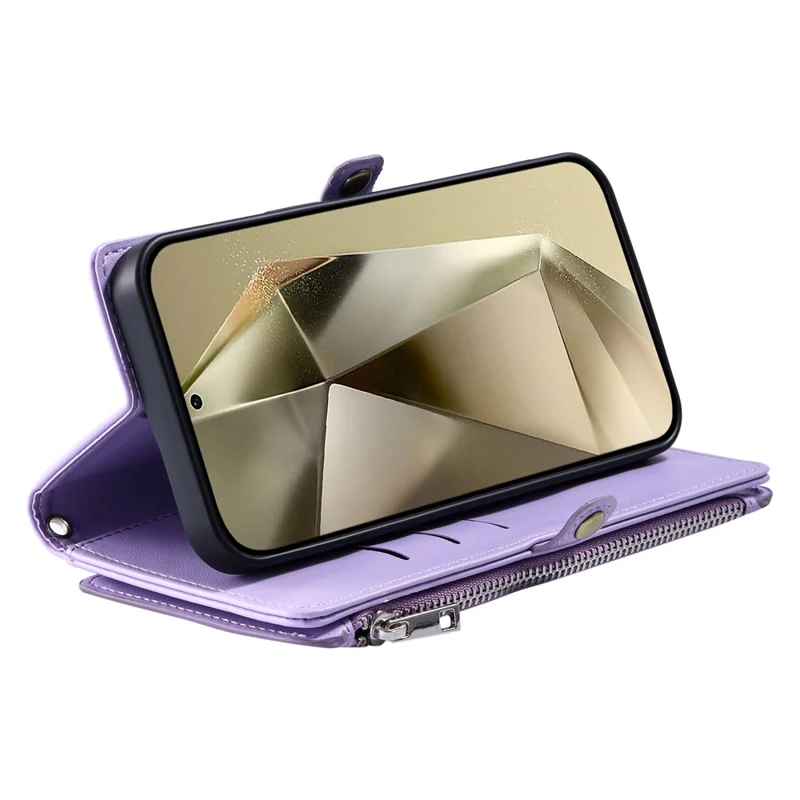 For Samsung Galaxy A57 5G Case TPU + PU Leather Wallet Phone Cover with Wrist Strap - Purple