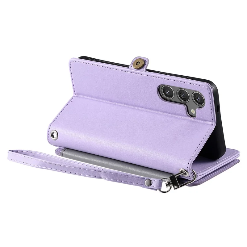 For Samsung Galaxy A57 5G Case TPU + PU Leather Wallet Phone Cover with Wrist Strap - Purple