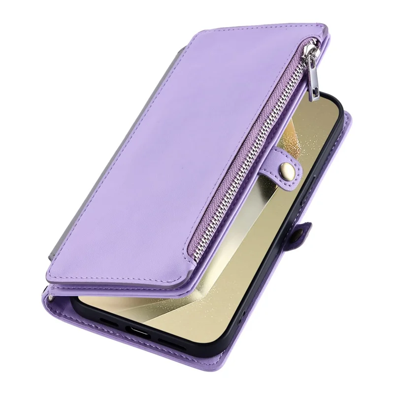 For Samsung Galaxy A57 5G Case TPU + PU Leather Wallet Phone Cover with Wrist Strap - Purple