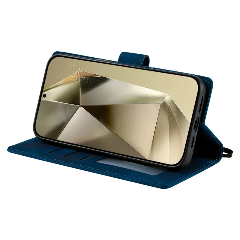 For Samsung Galaxy A57 5G Case Imprinted Totem Skin Feel Wallet Leather Phone Cover with Hand Strap - Blue