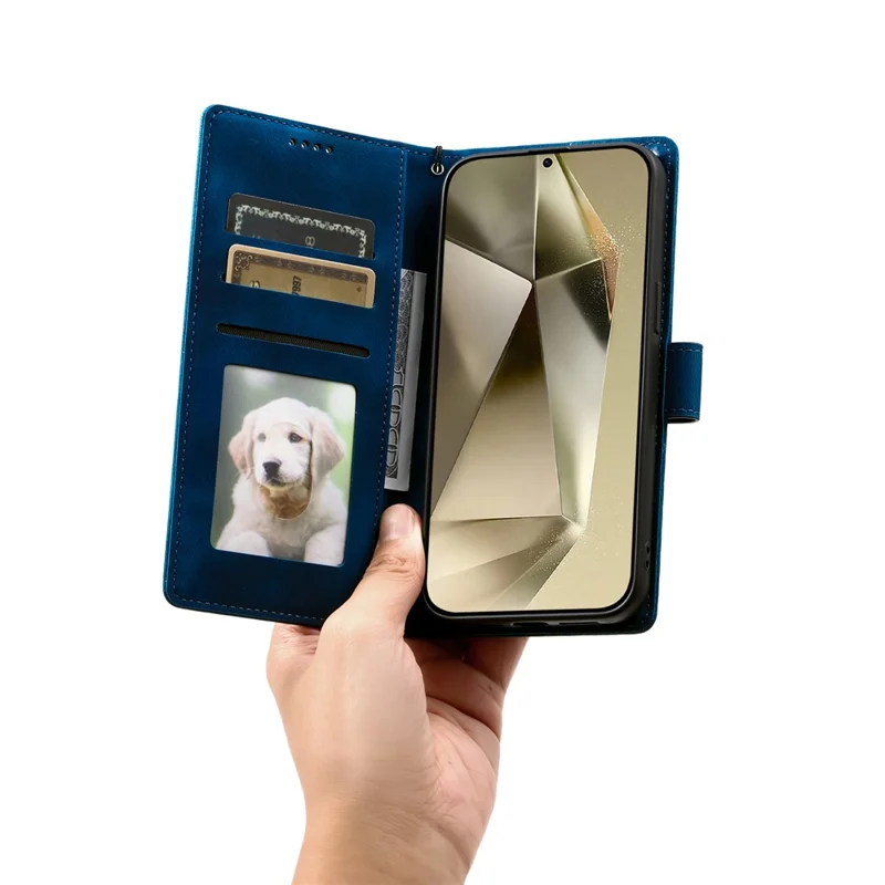 For Samsung Galaxy A57 5G Case Imprinted Totem Skin Feel Wallet Leather Phone Cover with Hand Strap - Blue