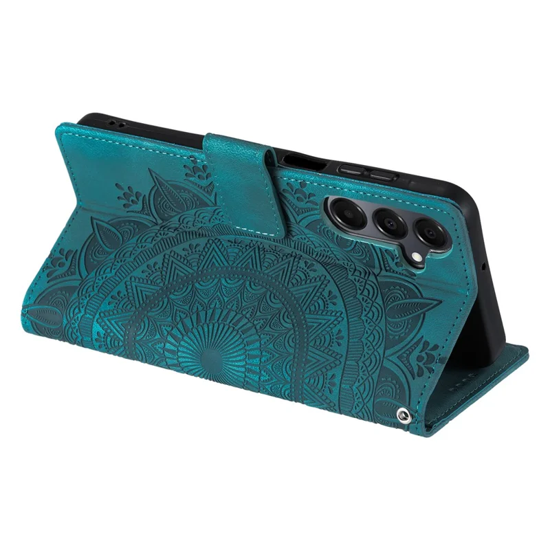 For Samsung Galaxy A57 5G Case Imprinted Totem Skin Feel Wallet Leather Phone Cover with Hand Strap - Mint Green