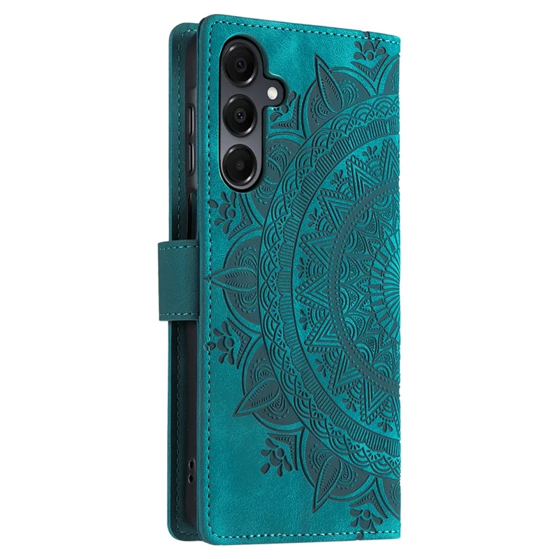 For Samsung Galaxy A57 5G Case Imprinted Totem Skin Feel Wallet Leather Phone Cover with Hand Strap - Mint Green