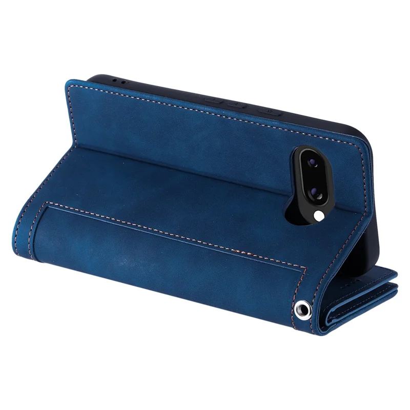 For Google Pixel 10a Case 9 Card Slots Zipper Wallet PU Leather Phone Cover with Wrist Strap - Blue