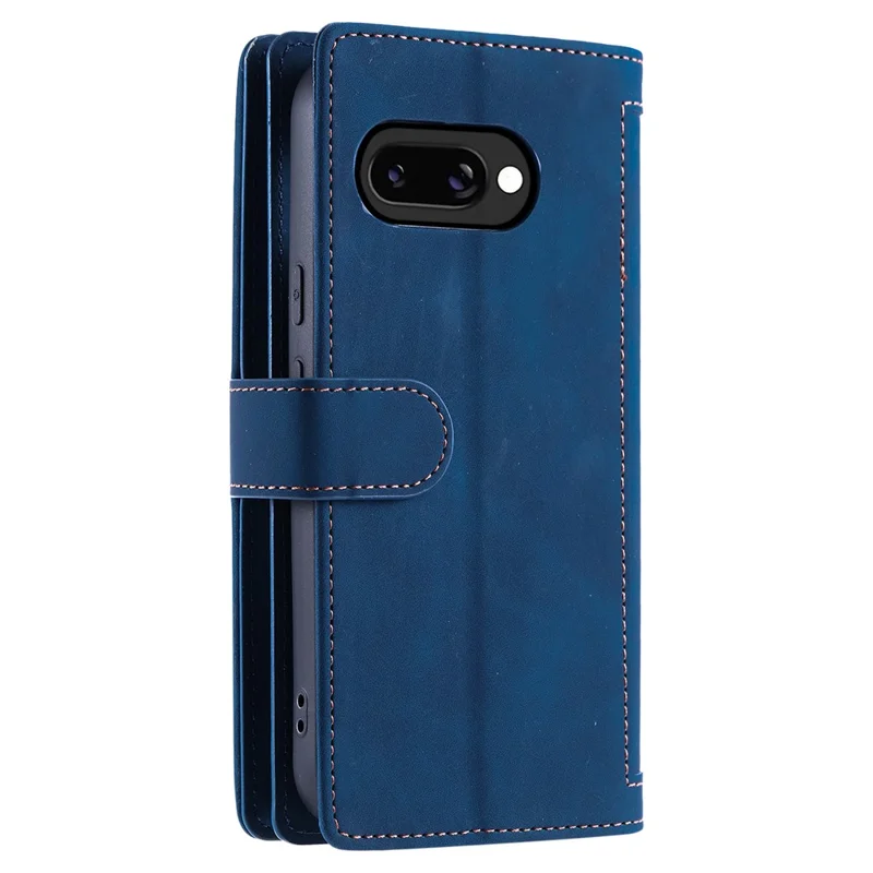 For Google Pixel 10a Case 9 Card Slots Zipper Wallet PU Leather Phone Cover with Wrist Strap - Blue
