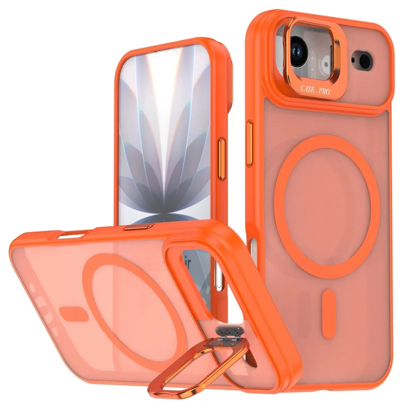 Funda de Aire para iPhone con Soporte Plegable, Cubierta de Teléfono de PC Mate + TPU Compatible con MagSafe - Naranja