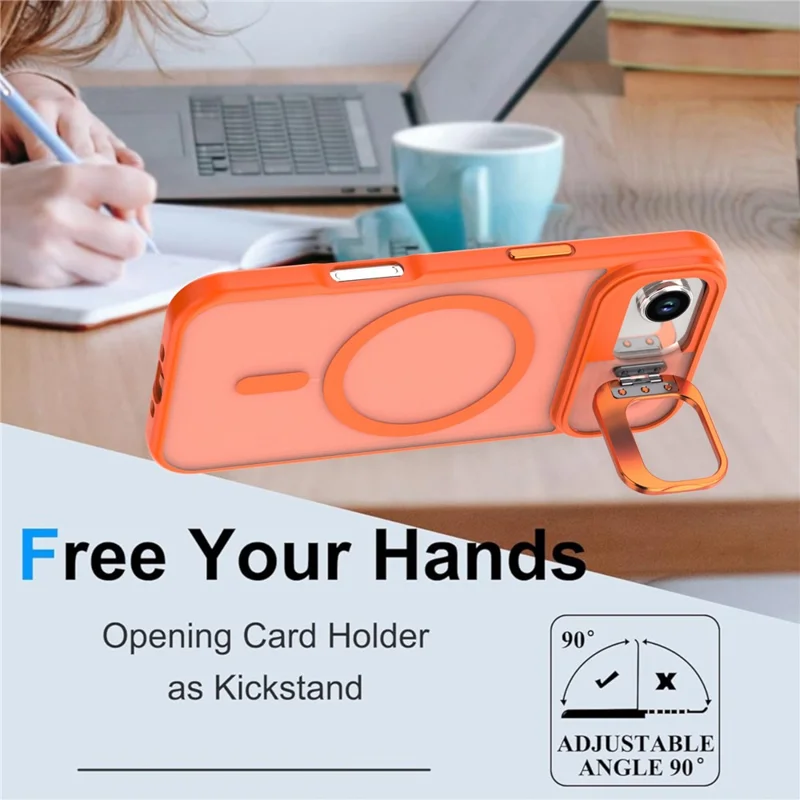 Funda de Aire para iPhone con Soporte Plegable, Cubierta de Teléfono de PC Mate + TPU Compatible con MagSafe - Naranja