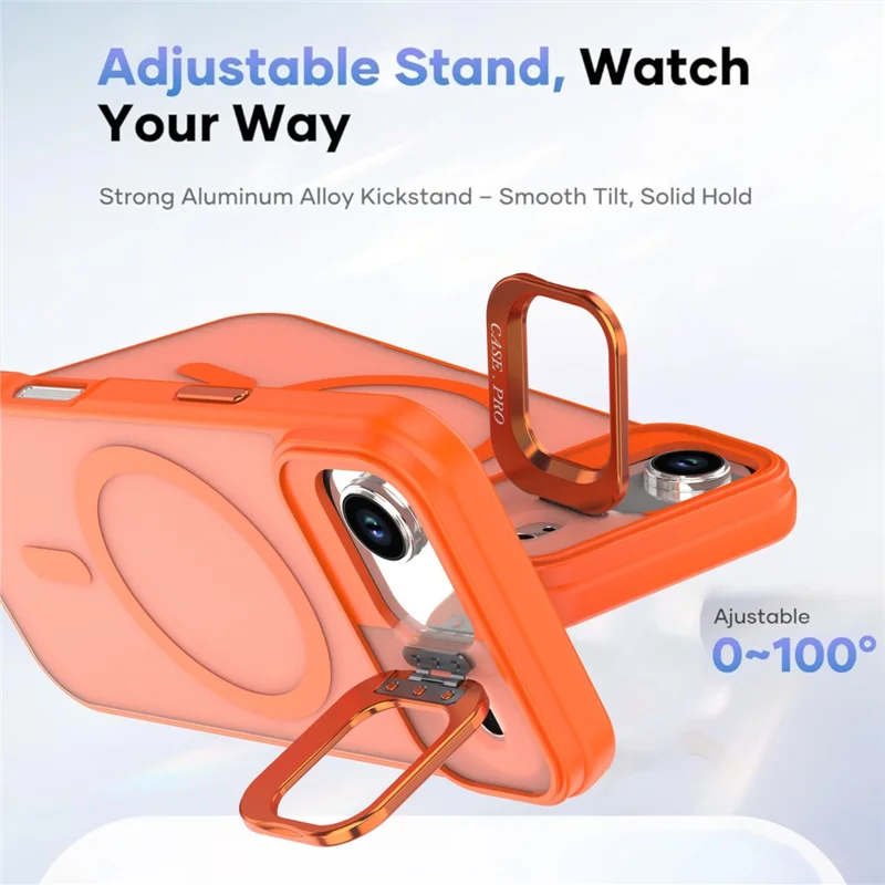 Funda de Aire para iPhone con Soporte Plegable, Cubierta de Teléfono de PC Mate + TPU Compatible con MagSafe - Naranja