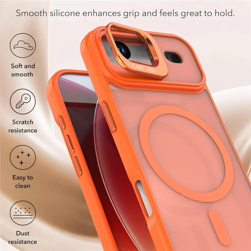 Funda de Aire para iPhone con Soporte Plegable, Cubierta de Teléfono de PC Mate + TPU Compatible con MagSafe - Naranja