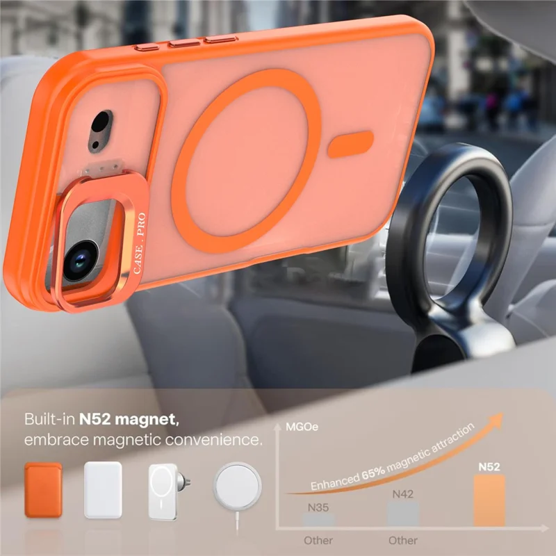 Funda de Aire para iPhone con Soporte Plegable, Cubierta de Teléfono de PC Mate + TPU Compatible con MagSafe - Naranja