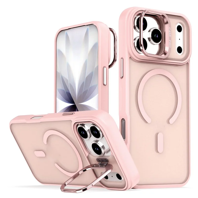 For iPhone 17 Pro Case Foldable Kickstand Matte PC + TPU Phone Cover Compatible with MagSafe - Pink