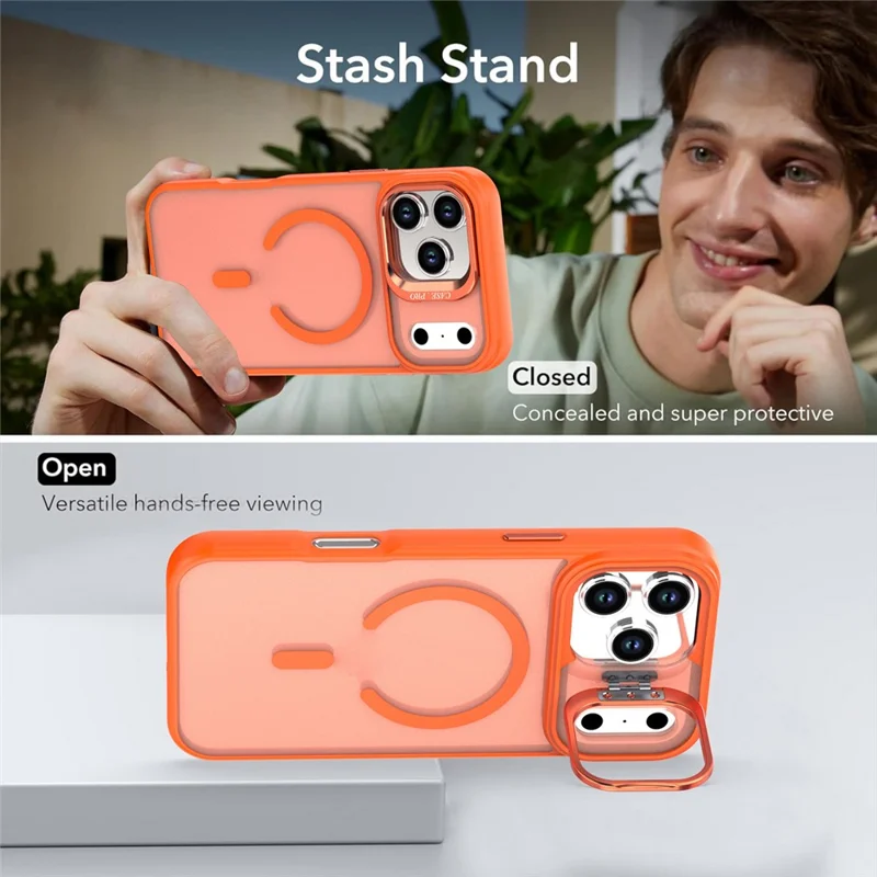 For iPhone 17 Pro Case Foldable Kickstand Matte PC + TPU Phone Cover Compatible with MagSafe - Pink