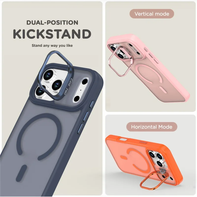 For iPhone 17 Pro Case Foldable Kickstand Matte PC + TPU Phone Cover Compatible with MagSafe - Pink