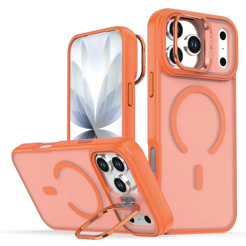 Funda para iPhone 17 Pro Max con soporte plegable, cubierta de teléfono de PC mate + TPU compatible con MagSafe - Naranja