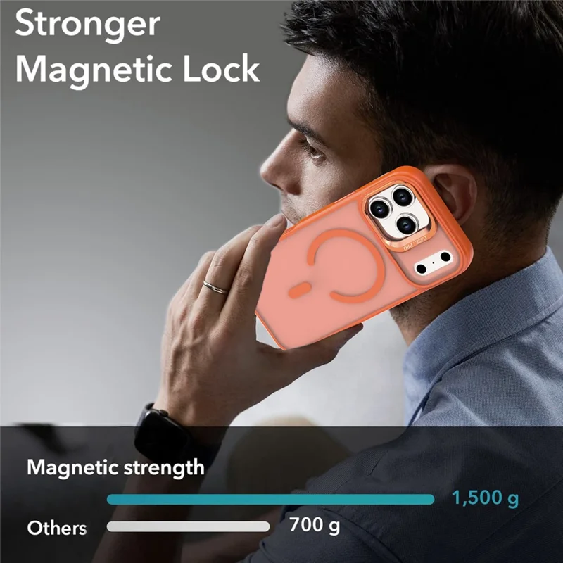 Funda para iPhone 17 Pro Max con soporte plegable, cubierta de teléfono de PC mate + TPU compatible con MagSafe - Naranja