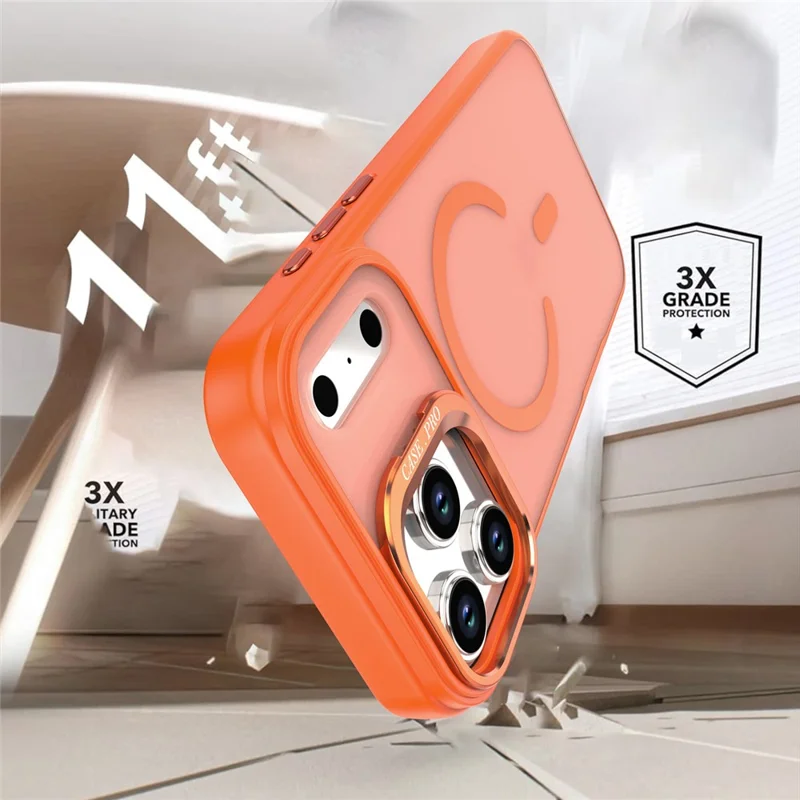 Funda para iPhone 17 Pro Max con soporte plegable, cubierta de teléfono de PC mate + TPU compatible con MagSafe - Naranja