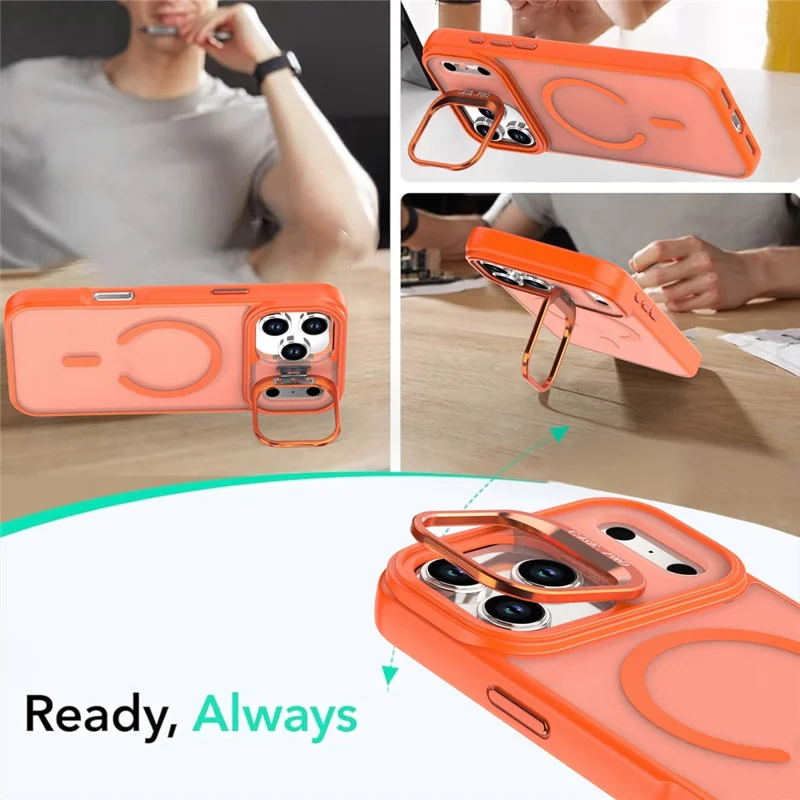 Funda para iPhone 17 Pro Max con soporte plegable, cubierta de teléfono de PC mate + TPU compatible con MagSafe - Naranja