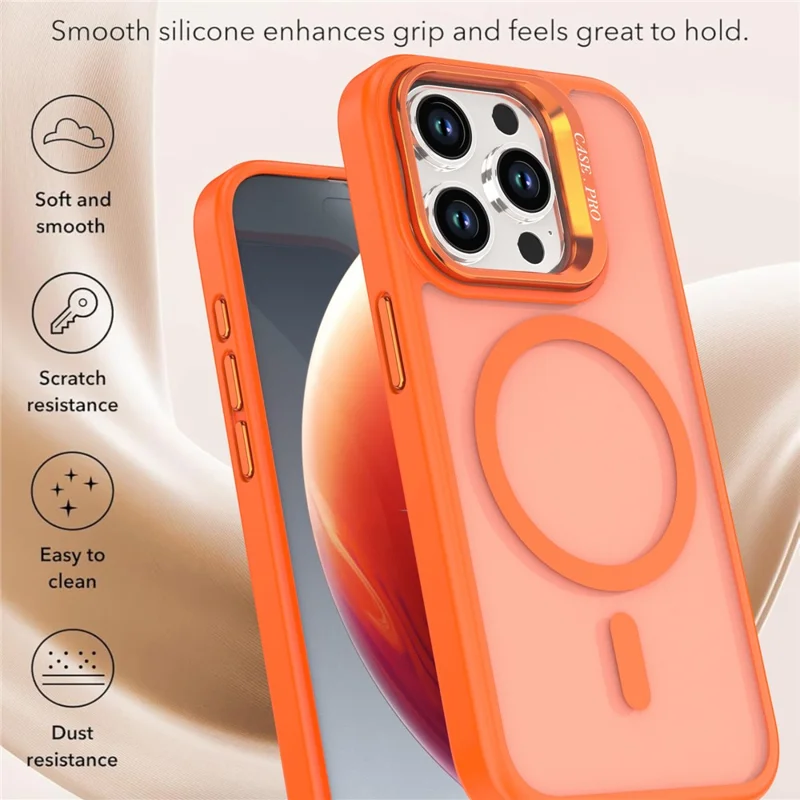 Funda para iPhone 14 Pro con soporte plegable, cubierta de teléfono de PC mate + TPU compatible con MagSafe - Naranja