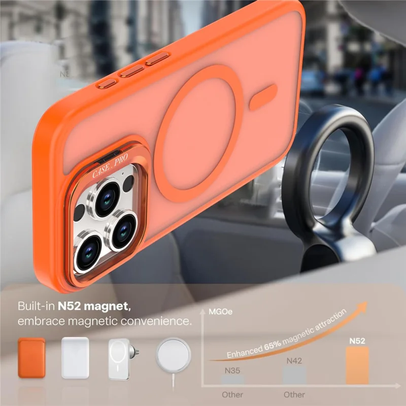 Capa para iPhone 14 Pro Max com Suporte Dobrável, Matte PC + Capa de Telefone TPU Compatível com MagSafe - Laranja