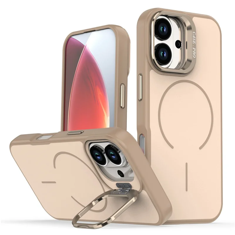 Für iPhone 17 Hülle kompatibel mit MagSafe Skin-touch PC + TPU Handyhülle mit faltbarem Ständer - Wüstengold