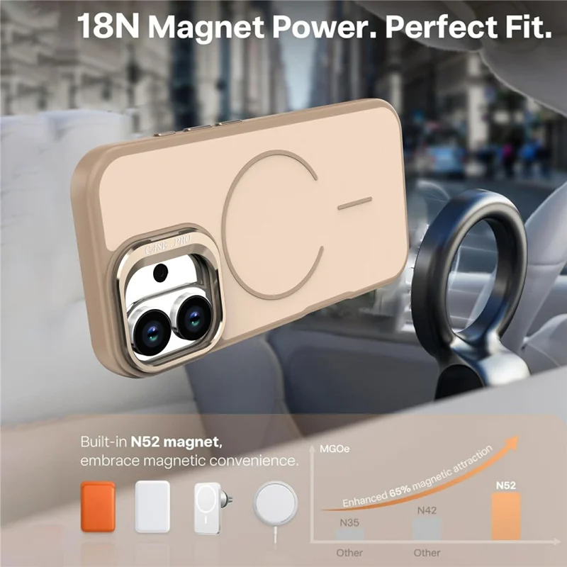 Für iPhone 17 Hülle kompatibel mit MagSafe Skin-touch PC + TPU Handyhülle mit faltbarem Ständer - Wüstengold