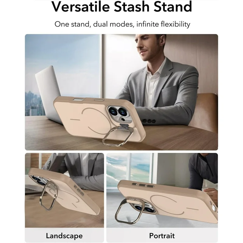 Für iPhone 17 Hülle kompatibel mit MagSafe Skin-touch PC + TPU Handyhülle mit faltbarem Ständer - Wüstengold