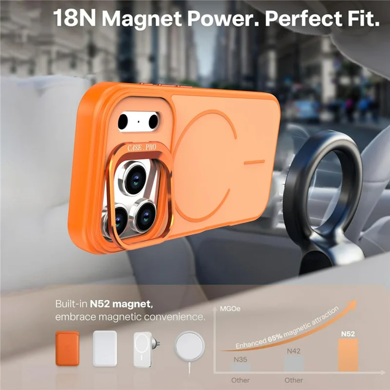 Étui iPhone 17 Pro Compatible avec MagSafe Peau-toucher PC + Housse de téléphone TPU avec Support Pliable - Orange