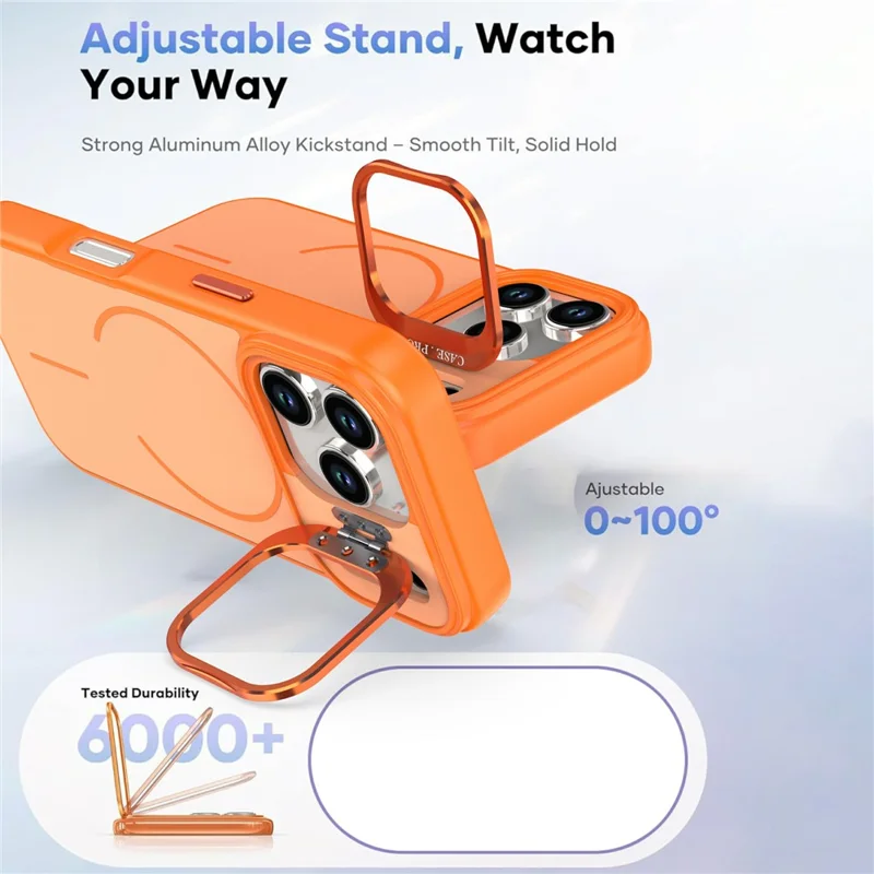 Étui iPhone 17 Pro Compatible avec MagSafe Peau-toucher PC + Housse de téléphone TPU avec Support Pliable - Orange
