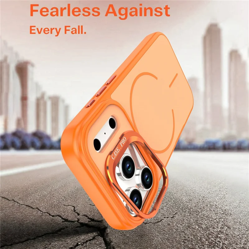 Étui iPhone 17 Pro Compatible avec MagSafe Peau-toucher PC + Housse de téléphone TPU avec Support Pliable - Orange