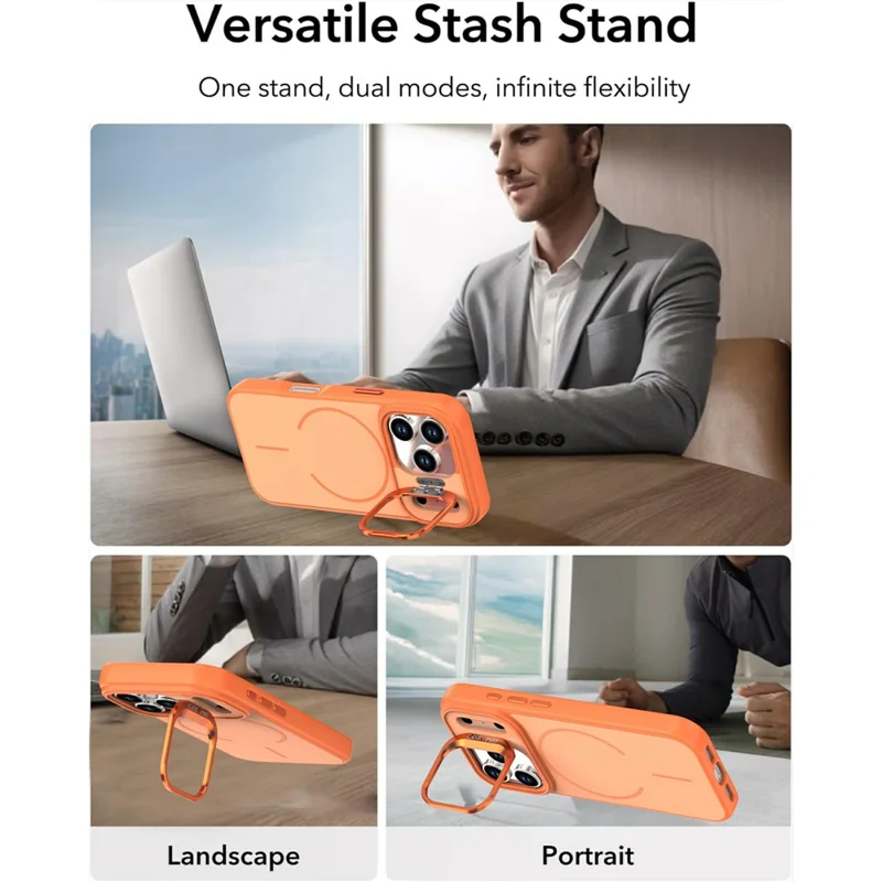 Custodia per iPhone 17 Pro Max Compatibile con MagSafe, Cover per Telefono PC + TPU con Texture Soft-touch e Supporto Pieghevole - Arancione