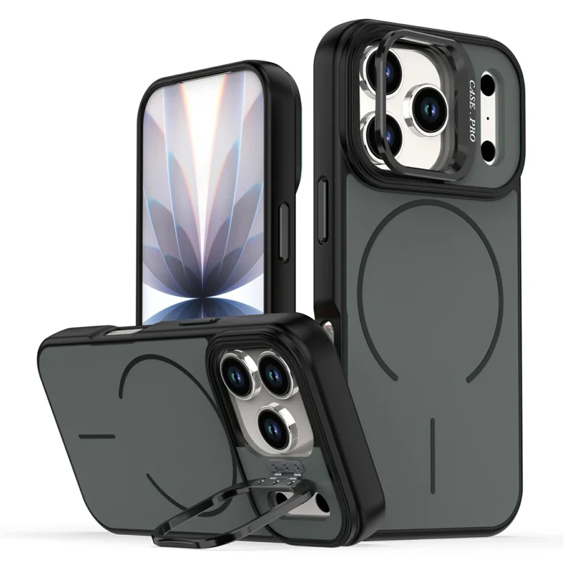For iPhone 17 Pro Max Case Compatible with MagSafe Skin-touch PC + TPU Phone Cover with Foldable Kickstand - Black