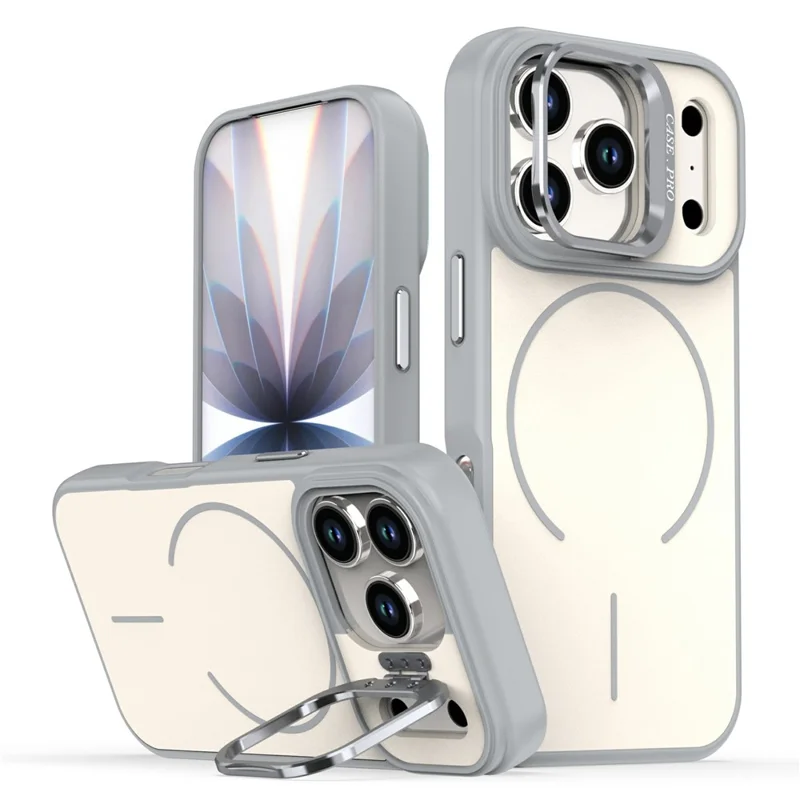 For iPhone 17 Pro Max Case Compatible with MagSafe Skin-touch PC + TPU Phone Cover with Foldable Kickstand - Grey