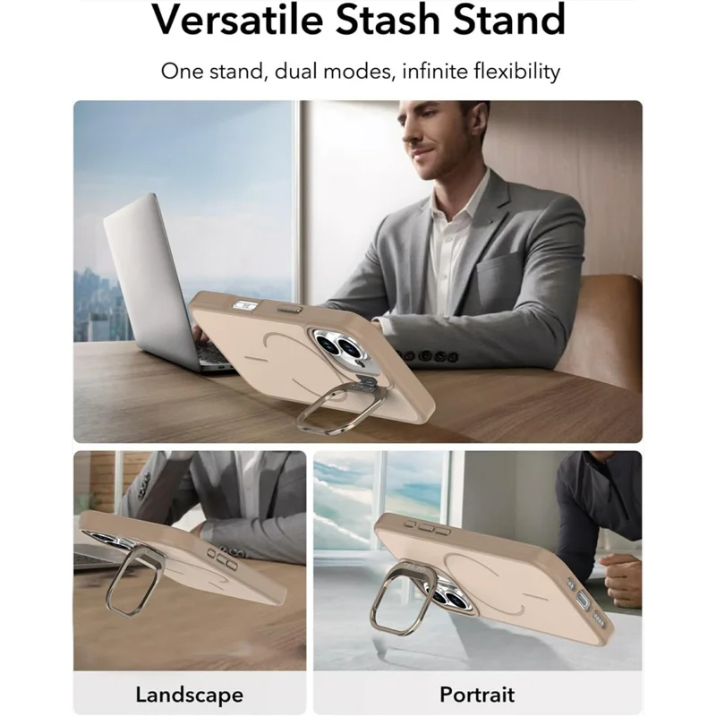 Für iPhone 16 Hülle kompatibel mit MagSafe Skin-Touch PC + TPU Handyhülle mit faltbarem Ständer - Wüstengold