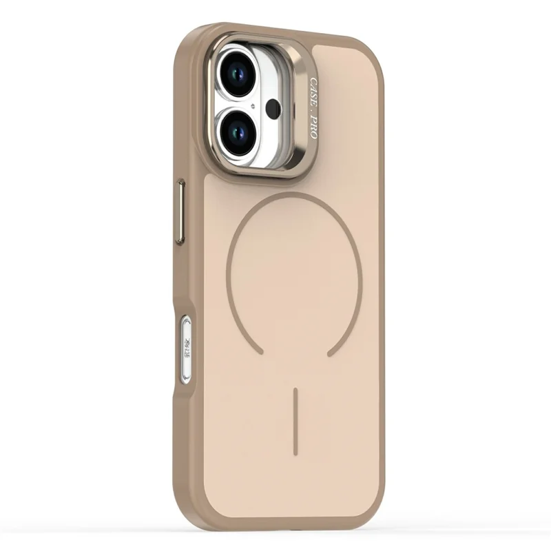 For iPhone 16 Plus Case Compatible with MagSafe Skin-touch PC + TPU Phone Cover with Foldable Kickstand - Desert Gold