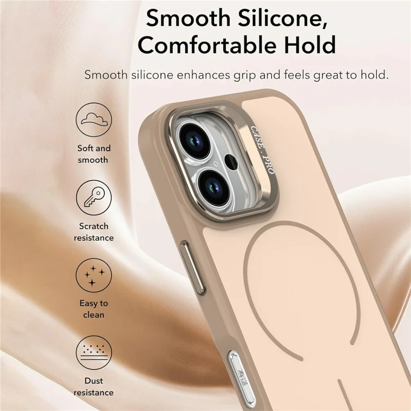 For iPhone 16 Plus Case Compatible with MagSafe Skin-touch PC + TPU Phone Cover with Foldable Kickstand - Desert Gold